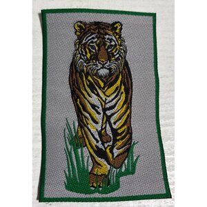 Tiger Embroidered Patch With Green Edge For Jackets Backpacks 4 x 2.5"